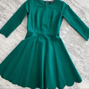 Green lulus skater dress with scalloped detailing